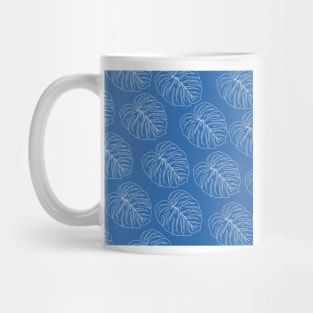 monstera tropical plant hawaii aloha print blue and white Mug